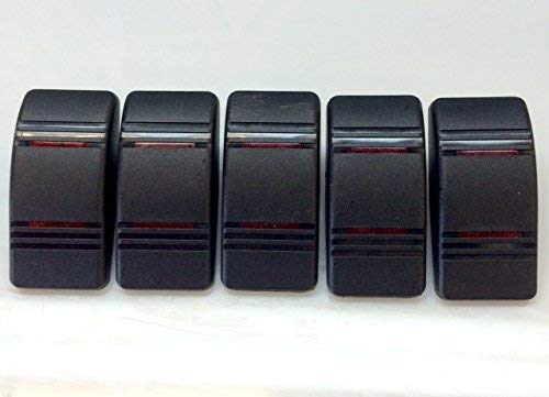 Euro Rocker Marine Switch Cover Black with 2 Red Lens, 5 Pack