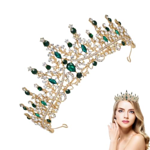 Tiara de cumpleaños verde y oro con diamantes para niñas y mujeres