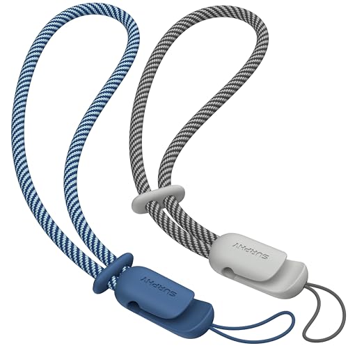 Image of SURPHY 2 Pack Phone Lanyard, Phone Wrist Strap for Case, Camera Wrist Strap | Ultra-Light 2-Color Braided Phone Strap, Cellphone Charm Strap, Anti-Lost Wrist Lanyard for Women and Men, Blue Jay Gray