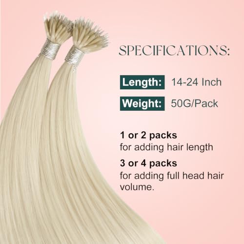 Image of Easyouth 20 Inch Nano Ring Hair Extensions Blonde, White Blonde Nano Bead Hair Extensions Human Hair, 50G 50S, Natural Look, Nano Bead Hair Extension Remy Human Hair, for Long Straight Hair