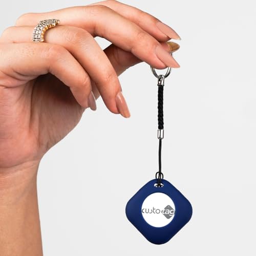 Image of CustoTag Item Finder for iOS 2 Pack | Compatible with Find My | Loud 90dB Alert | Item Sharing | 1 Year Battery | Free Case | Locate Keys, Luggage, Pets, Valuables | No SIM Needed (Navy Blue)