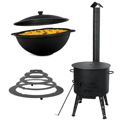 Ø44cm Uchag 2mm stahl Utschak mit Adapter-Ringe Abzugsrohr 16L Kazan eben Kasan Utschag Feldküche Feuerstelle Campingofen Außenküche Eintopfofen