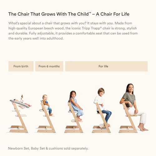 Image of Stokke Tripp Trapp Chair, Adjustable Wooden High Chair, Hazy Grey | Convertible Chair for Toddlers, Children & Adults, Convenient, Comfortable & Ergonomic, Classic Design, Fits at Dining Table