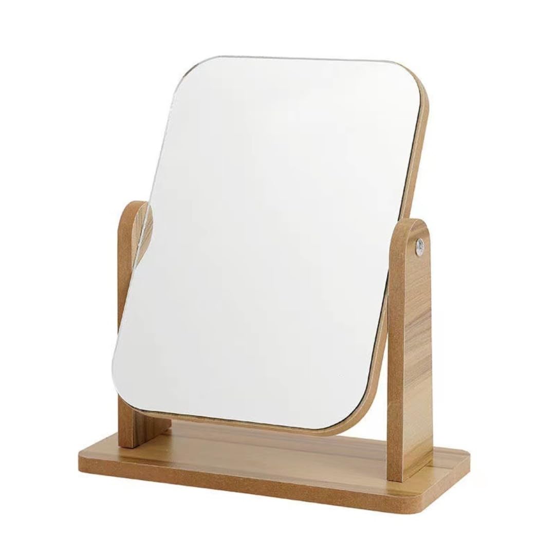 Chereda Vanity Makeup Mirror With Natural Bamboo Stand,360ยฐ Swivel Desktop Square Mirror for Dressing Table Desk, Bathroom, Bedroom,20ร18cm
