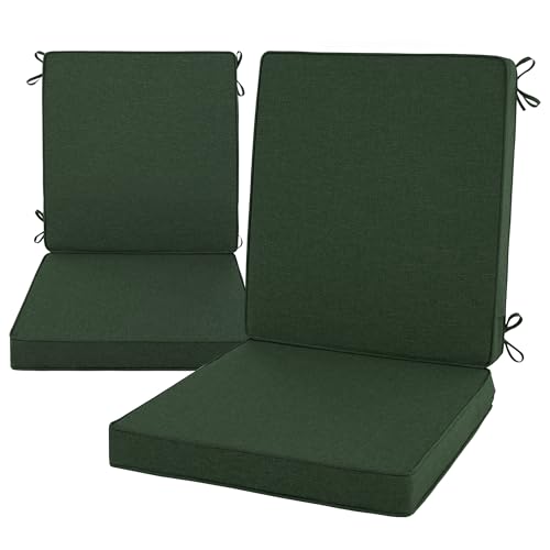 Image of Outdoor Chair Cushions, Water-Resistant & Fade-Resistant, Patio Furniture Lawn Dining Chair Seat Replacement with Mid Back, Ties Zipper, Removable Cover, 18 x 16.5 Inch, Set of 2, Olive Green