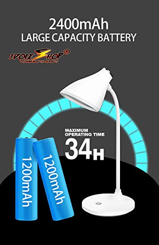Image of IDOLESHOP High Range Quality Rechargeable LED Touch On /Off Children Eye Protection Student Study Reading Dimmer Rechargeable USB Charging Table Study Switch Desk Lamp, White