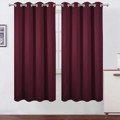 Image of LEMOMO Blackout Curtains 66 x 72 Inch Long Burgundy Red Curtains Set of 2 Panels Room Darkening Curtains for Bedroom and Living Room
