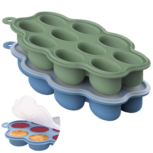 Image of btrfe Baby Food Storage Container 2 Pack Silicone Freezer Tray Breast Milk Molds for Homemade Baby Food, Fruit Purees, Vegetable - Keep Your Baby's Meals Fresh and Safe (Matte Blue + Green)