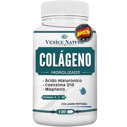 Colageno con Magnesio - Colágeno Hidrolizado y Ácido Hialurónico + Coenzyme Q10 + Vitamina C + Vitamina A + Vitamina B6 - Collagen