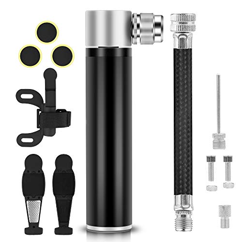 Mini Bomba para Bicicleta, Portátil Bomba de Aire 120 PSI, Bomba de Mano Pequeña con Válvulas Presta y Schrader, Bomba de Bicicleta Ideal para Bicicletas de Montaña, Moto, Pelotas