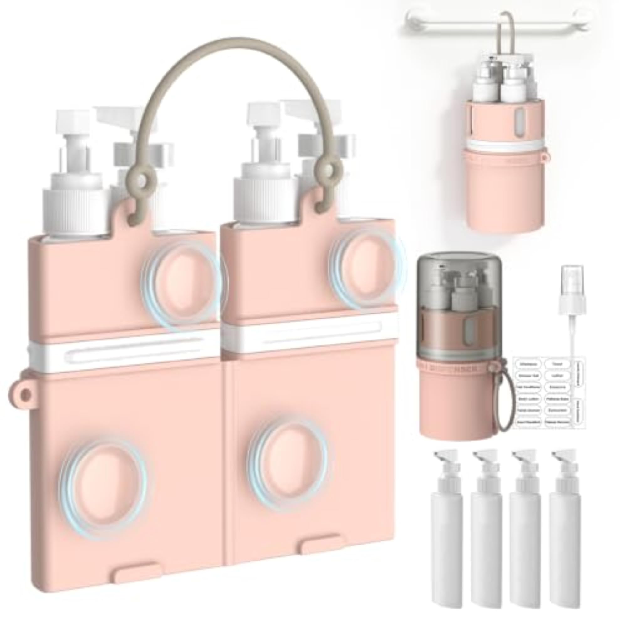4 in 1 Travel Dispenser Bottle, Refillable Toiletries Container Set