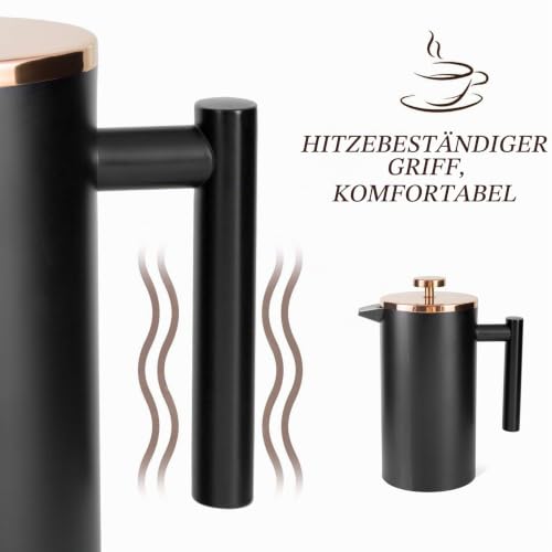 MaxMiuly Kaffeebereiter French Press 1L, Kaffeepresse Doppelwandig Edelstahl 6 Tassen, Thermo Kaffeezubereiter Erhältlich in 350ml… – Ansicht 4