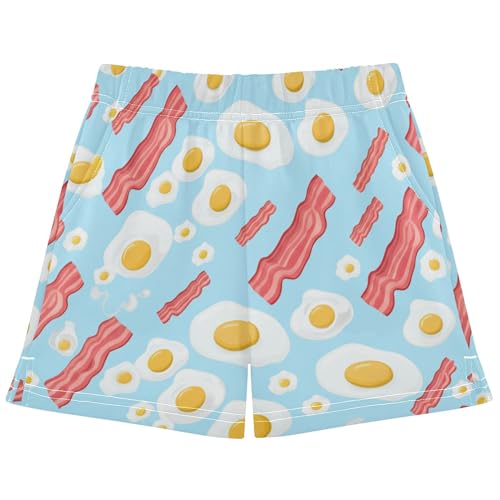 Girls Athletic Shorts Eggs Strips Bacon Light Blue Funny Animal Youth Summer Casual Sleep Pajama Shorts, X-Small