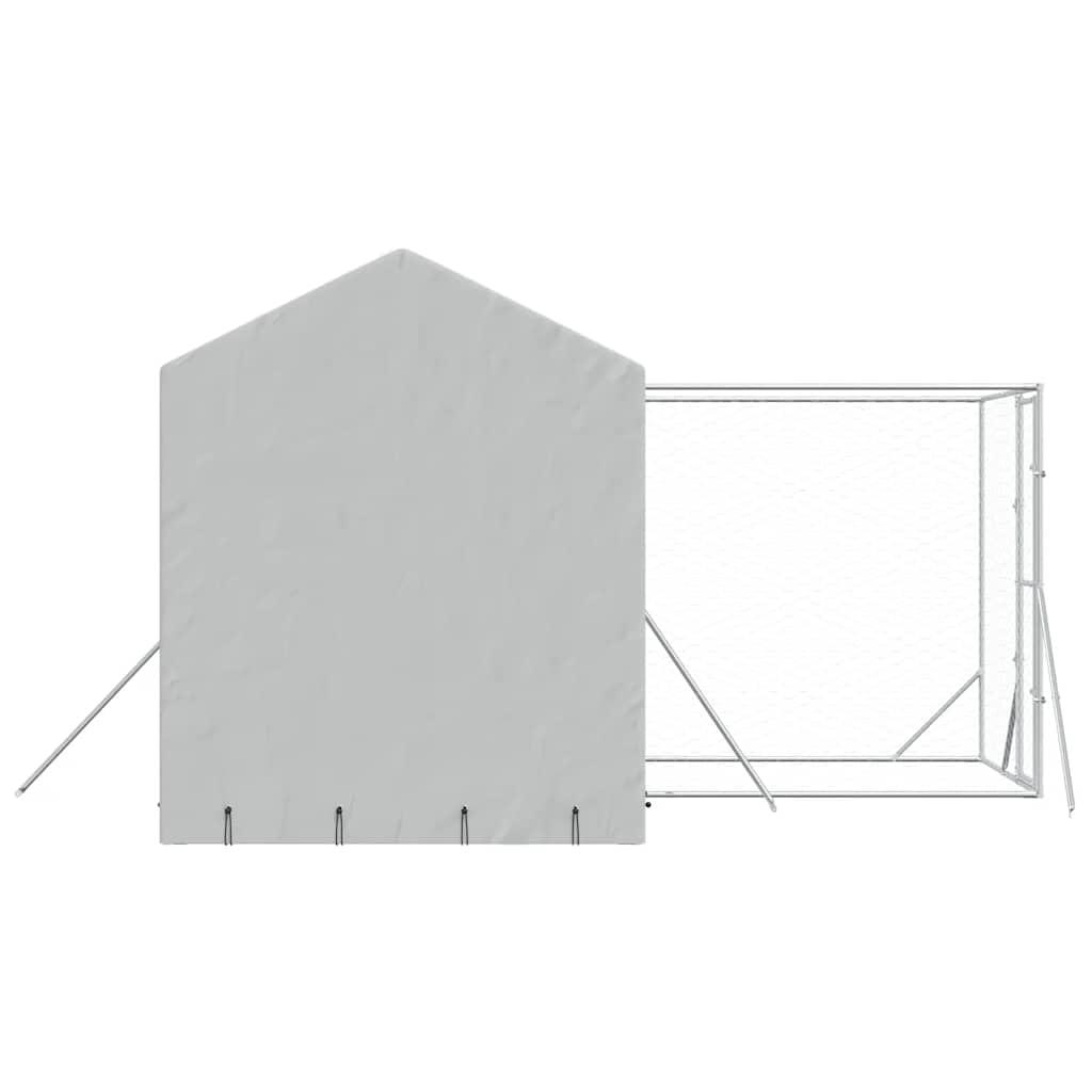 Perrera para perros con techo plateado de acero galvanizado, 4 x 4 x 2,5 m, resistente a la intemperie, con puerta con cierre, adecuado como caño para cachorros, parque libre para jardín y