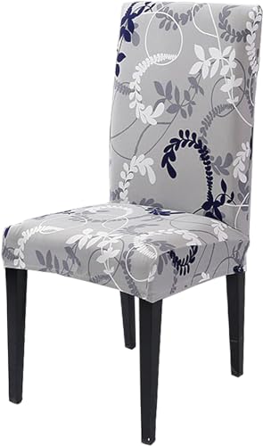 Image of Styleys Chair Covers for Dining Room, Stretch Dining Chair Cover, Washable Spandex Kitchen Chair Slipcovers (Set of 1, Leaves Grey, SD3213)