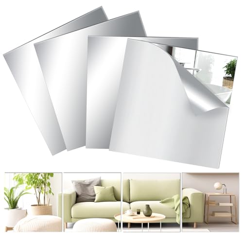 4PCS Pegatinas de Espejos De Pared Sin Marco, Acrílico Espejos de Pared, Flexibles Espejos Autoadhesivos Acrílico, Espejos Adhesivos Pared HD Espejo Sin Vidrio para Sala de Estar, Baño (20 x 20 cm)