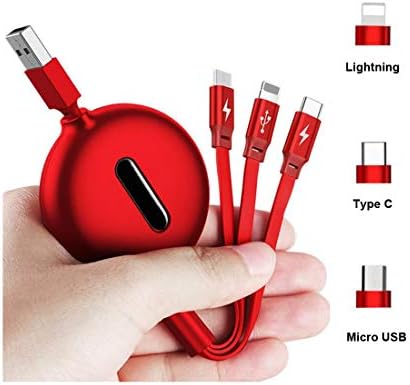 4ft Retractable USB Charging Cable, 3 in 1 Micro USB Type C Multi Charger Cord Compatible for All Phones Samsung, Moto, BlackBerry, Nokia, LG, Phone X 8 7 6s 6 Plus 5s 5 (Red)