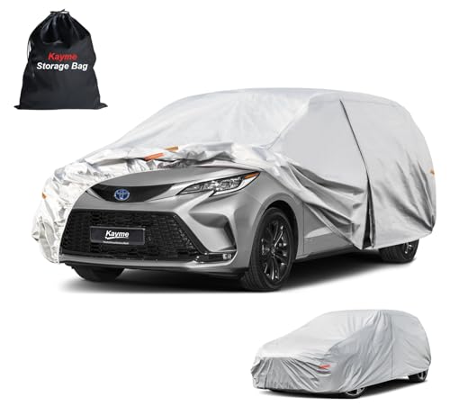 Image of Kayme 6 Layers Car Cover Custom Fit for Toyota Sienna (1997-2025) Waterproof All Weather for Automobiles, Outdoor Full Cover Rain Sun UV Protection.Silver