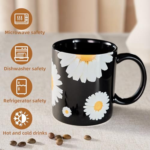 Taza de cerámica negra floral de 12 oz miniatura 3