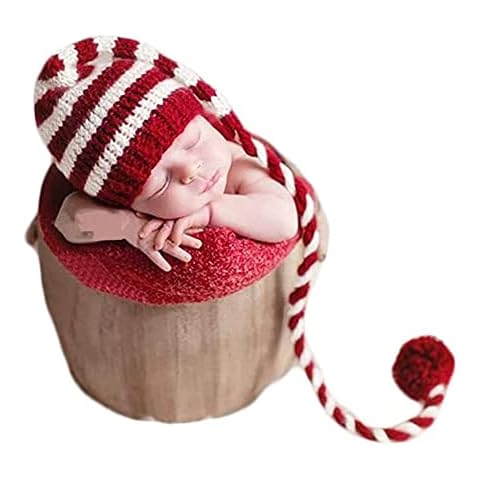 BxuanW Christmas Newborn Photography Props Baby Photo Props Photoshoot Xmas Santa Outfit Claus Red Long Hat Cover