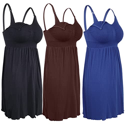 Image of iloveSIA Nursing Gowns with Built-in Nursing Bra-3-Pack Breastfeeding Night gown-Comfort Soft for Labor Postpartum Hospital