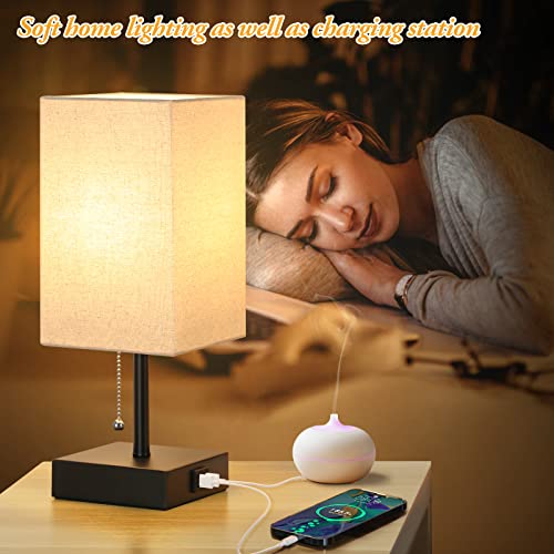 Beslowe Bedside Lamps With Usb Charging Ports, Table Lamps Set Of 2, Nightstand Lamps, Minimalist Modern With Pull Chain Switch And Beige Fabric Shade For Bedroom Living Room Home Office Kid’s Room #TOP1