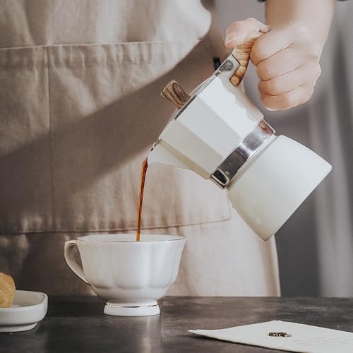 Image of Bincoo Espresso Maker Stovetop,Camping Moka Pot 2 Cup /120ML,Stove Top Espresso Italian Coffee Maker,Easy to Use (White)