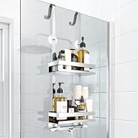 Laimew Duschablage ohne Bohren Badezimmer Organizer, Badregal Duschregal ohne Bohren, Duschablage zum Hängen für Glasduschtüren, Duschregal zum Hängen Shampoo Halterung für Dusche Silber