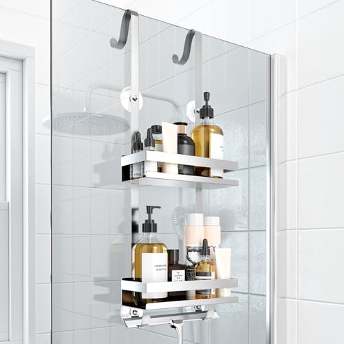 Laimew Duschablage ohne Bohren Badezimmer Organizer, Badregal Duschregal ohne Bohren, Duschablage zum Hängen für Glasduschtüren, Duschregal zum Hängen Shampoo Halterung für Dusche Silber Laimew Duschablage ohne Bohren Badezimmer Organizer, Badregal Duschregal ohne Bohren, Duschablage zum Hängen für Glasduschtüren, Duschregal zum Hängen Shampoo Halterung für Dusche Silber