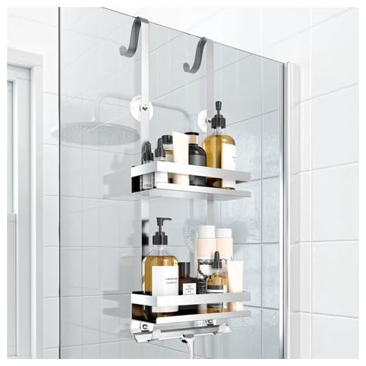 Laimew Duschablage ohne Bohren Badezimmer Organizer, Badregal Duschregal ohne Bohren, Duschablage zum Hängen für Glasduschtüren, Duschregal zum Hängen Shampoo Halterung für Dusche Silber
