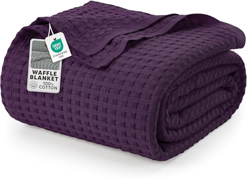 Image of Utopia Bedding 100% Cotton Waffle Weave Blanket Queen Size for Bed - Lightweight, Breathable Summer Blankets Soft and Cozy, Gifts for Women Home Room Decor (Plum, 90x90 Inch)