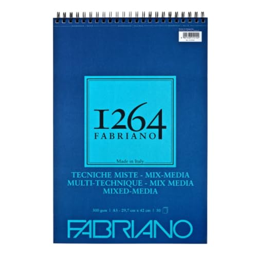 Fabriano Honsell 19100644 Fabriano Mix Media Spiral Notepad 1264, 300 g/m², DIN A3, 30 Sheets Natural White, Medium Grain Paper, Acid-Free, Suitable for All Various Techniques