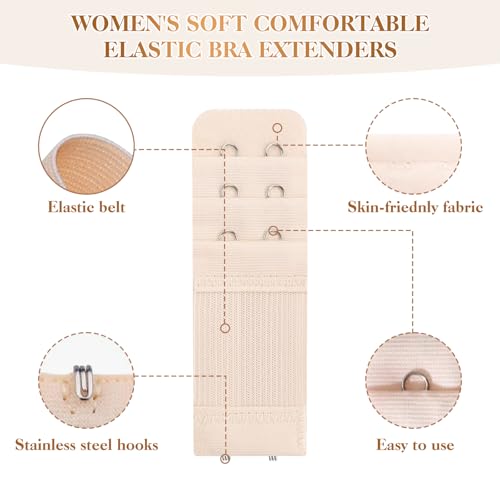 Bra Extender 2 Hook 3 Row - 8 Pcs Women's Comfortable Elastic Bra Strap Extenders, Soft & Adjustable Underwire Band Extender for Plus Size, Maternity & Everyday Wear4