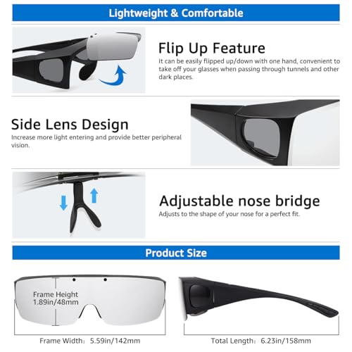 Image of Mens Polarized Flip Up Fitover Sunglasses with Mirrored Lenses
