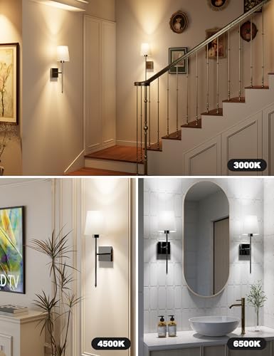 Image of JOFIOS Battery Operated Wall Sconce Set of 2, Black Rechargeable Wall Sconce with Detachable Bulbs and Fabric Shade, Dimmable Sconce Wall Decor Lights with Remote for Bedroom, Living Room, Entryway