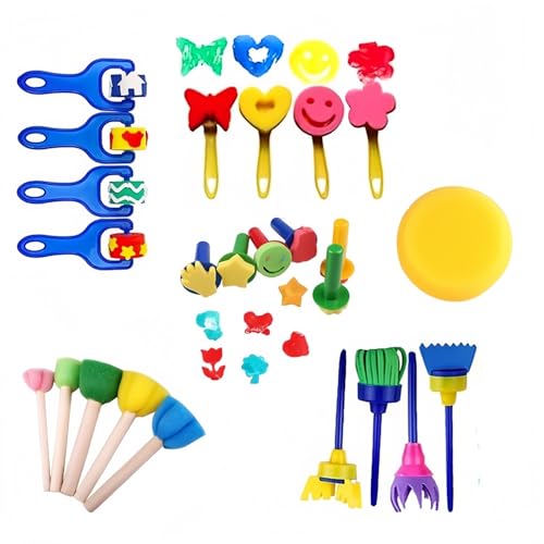 Alfven Éponge Brosses de Peinture Enfant, 24pcs Kit Peinture Enfant Pinceaux éponge pour Enfants pour Enfants kit d'apprentissage DIY