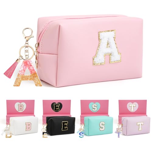 Birthday Gifts for Women Her,Travel Cute Makeup Bag,Large Capacity Cosmetic Bags for Women Makeup Pouch PU Leather Waterproof Cosmetic Bag (A, Pink)