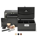 GLENCREAG Stash Box with Rolling Tray, Smell Proof Large Bamboo Storage Box with Lock, Decorative Box Set Includes Glass Jars & Grinder, Gift for Men Women (Black)