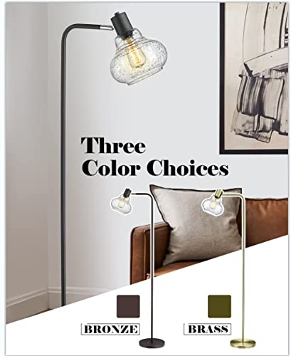 Elyona Industrial Floor Lamp, Modern Standing Light With Handblown Seeded Bubble Glass Shade, Tall Pole Farmhouse Corner Light For Living Room Bedroom Office, Edison 6W Bulb Included, Black #TOP4