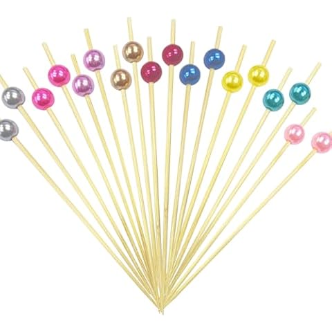150PCS Cocktail Picks,Fancy Toothpicks for Appetizers 4.7 inch Long Decorative Bamboo Skewers Wooden Sticks for Food Drinks Holiday Charcuterie Accessories Party(Multicolored Pearl) Cover