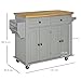 HOMCOM Kitchen Island on Wheels, Rolling Cart with Rubberwood Top, Spice Rack, Towel Rack and Drawers for Dining Room, Grey