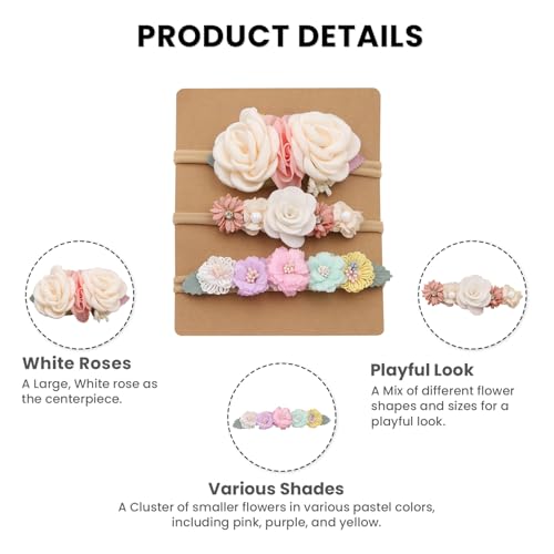 Image of SYGA 3 Pcs Baby Headband, Flower Stretchable, Nylon HairBand for Newborn Infant Toddlers Kids 0-3 Year-Design-6