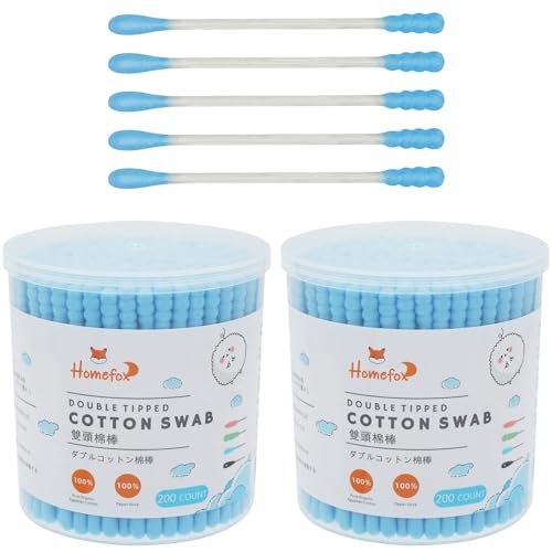 Image of Blue Cotton Swabs Spiral - 400 Count Organic Cotton Buds Double Side Tightly Wrapped Cotton Tips Paper Stick Soft Gentle Lint-Free Cruelty-Free, Round & Spiral (Blue)