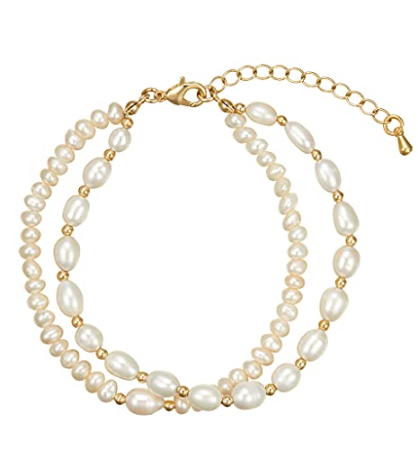 Kvlmoze Layered Pearl Bracelets Vintage Stylish 3-5Mm Handpicked Double Layer Pearl Strand Bracelet For Girls Women cover