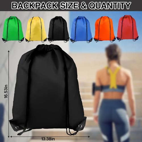 Image of MAKABEE Drawstring Backpack 6Pcs Drawstring Gym Bags Black Draw String Bags Backpack for Sports, Gym, Travel, Swimming, Beach (6 Colors)
