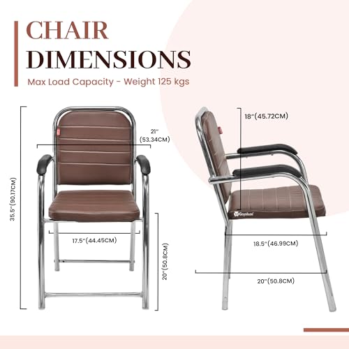 Image of Office Chair Visitor Chair with arm Rest with Steel Frame and Cushioned seat Back, Chair Without Wheels Holds up to 140 kg Heavy Design (4, Coffee, Heavy)