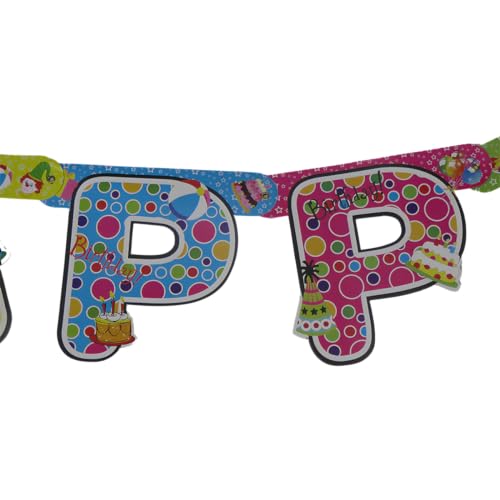 Image of Juzfun Happy Birthday Letter Banner Multicolour Party Props Printed Decorative Wall Hanging Glossy Paper Material