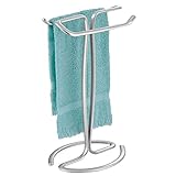 mDesign Decorative Metal Fingertip Towel Holder Stand for Bathroom Vanity Countertops to Display and Store Small Guest Towels or Washcloths - 2-Sided, 13.8