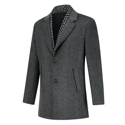 YOUTHUP Herren Mantel Regular Dicker Winter Wollmantel Mittellänge Wolle Wintermantel Freizeit Business, Köper-Grau, XL
