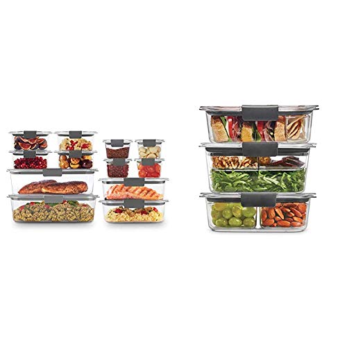 Rubbermaid Brilliance Storage 24-Piece Plastic Lids, Leak Proof Food Container & Leak-Proof Brilliance Food Storage 12-Piece Plastic Containers with Lids, Clear
